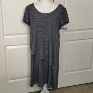 Soft Surroundings women's large Leah layered dress black/gray stripes